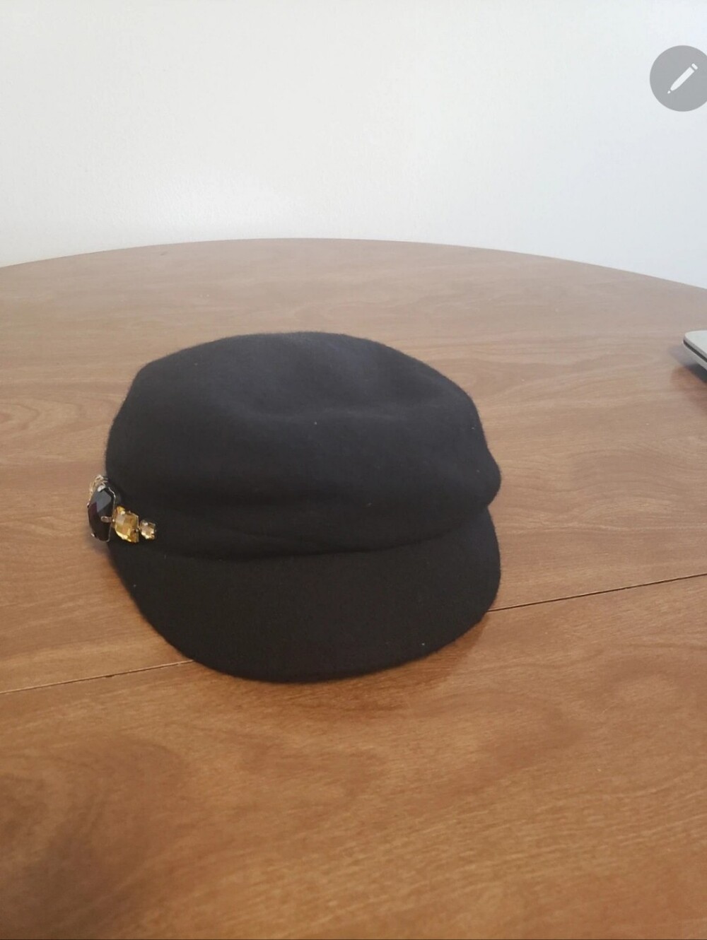 Women's Black Baker Boy Cap with Gem Accent